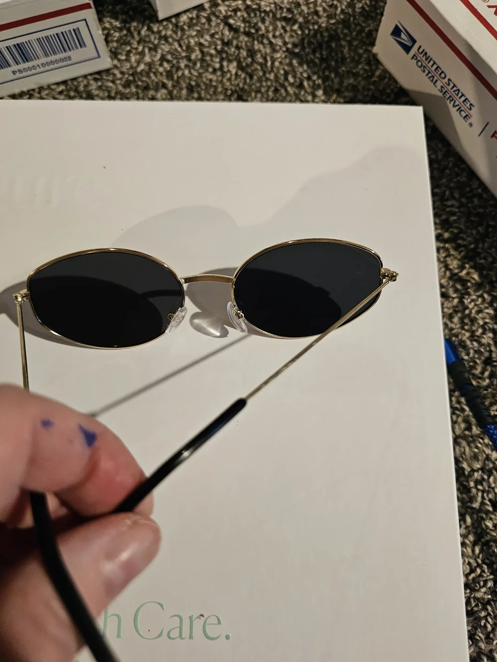 Gold Frame Black Lens Oval 4 Sunglasses -